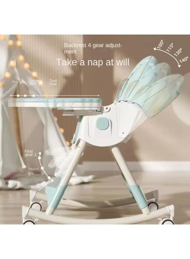 Kidilo 2-in-1 Foldable Baby High Chair & Rocking Chair - Adjustable Recliner with 360° Wheels(8131A) - Image 4