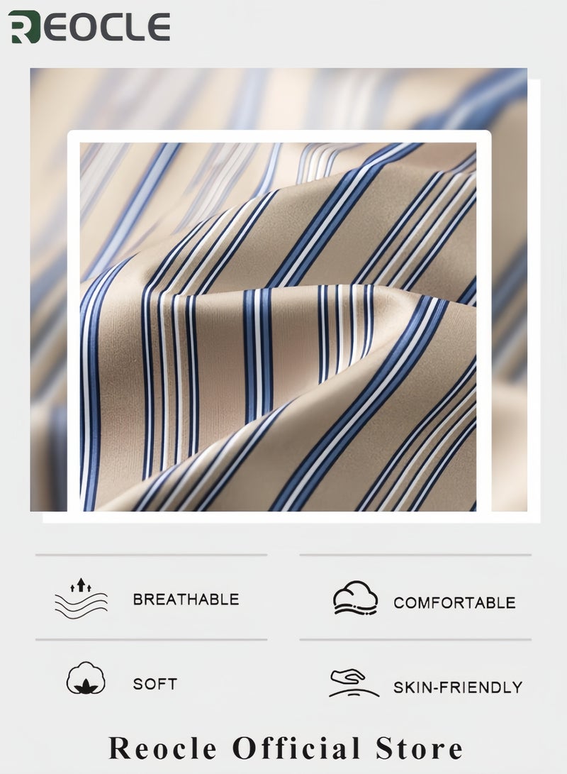 REOCLE Men's Stripe Polo Shirt Streetwear Summer Lapel Short Sleeve Business Thin Top - Image 3