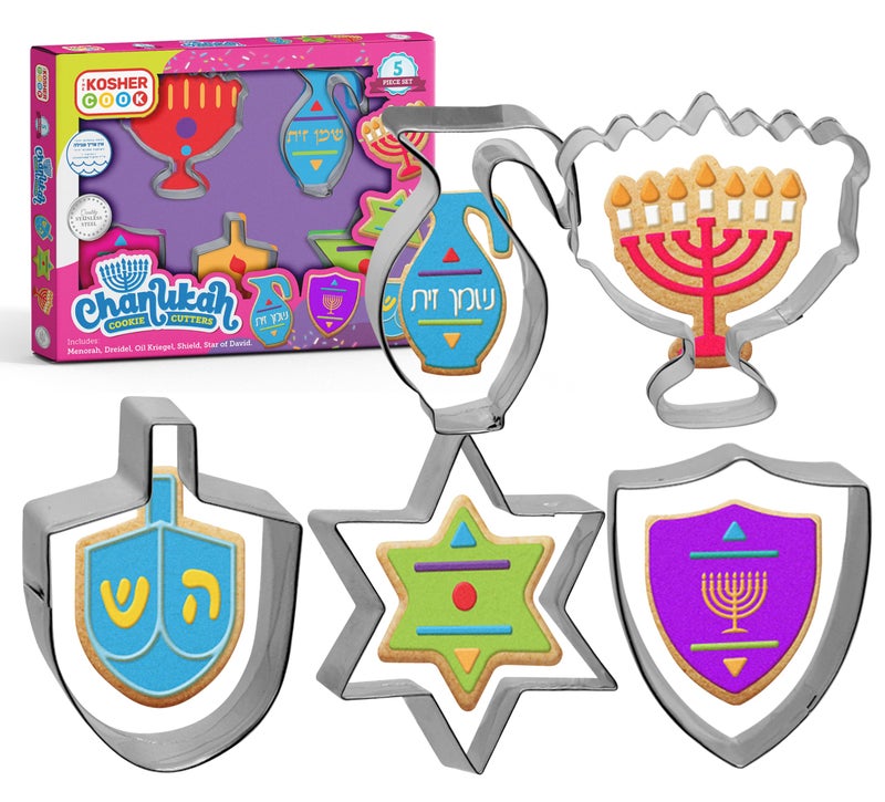 The Kosher Cook أدوات تقطيع هانوكا من كوشير كوك ومجموعة أدوات تقطيع بسكويت هانوكا من الفولاذ المقاوم للصدأ 5 قطع - Image 1