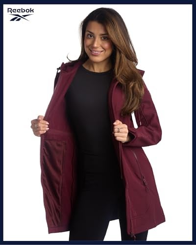 Reebok Womens Soft Shell Jacket - Lightweight Polar Fleece Lined Zip Up Hooded Jackets for Women Perfect for Fall Weather, Size Medium, Maroon - Image 2