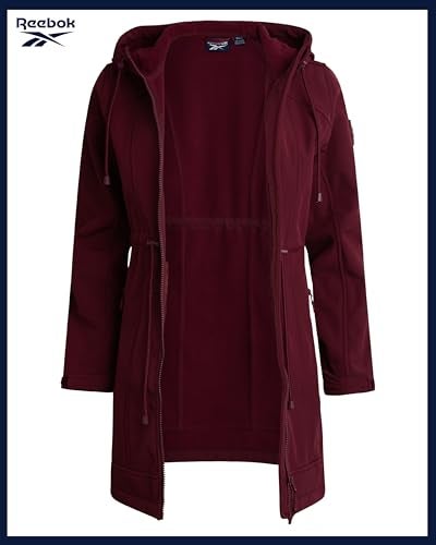 Reebok Womens Soft Shell Jacket - Lightweight Polar Fleece Lined Zip Up Hooded Jackets for Women Perfect for Fall Weather, Size Medium, Maroon - Image 4