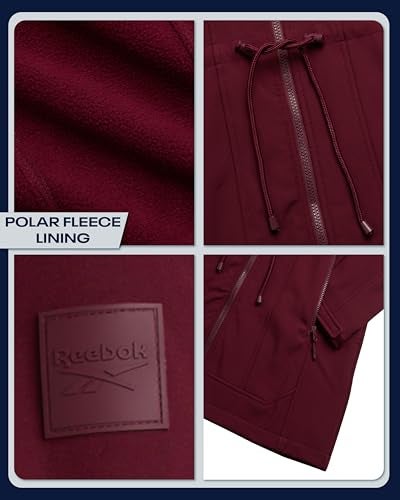 Reebok Womens Soft Shell Jacket - Lightweight Polar Fleece Lined Zip Up Hooded Jackets for Women Perfect for Fall Weather, Size Medium, Maroon - Image 5