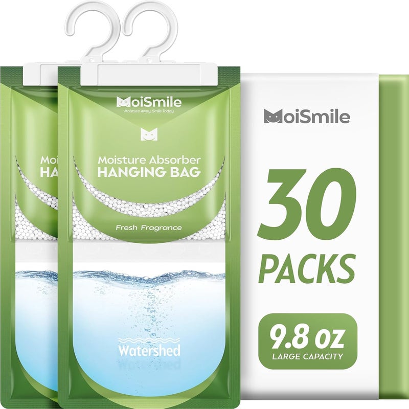 Moismile Moisture Absorbers 30 Pack Fresh Fragrance, Hanging Closet Dehumidifier Bags, Humidity Absorber, Compact Eliminates Odors Humidity Packs for Car, Bathroom, Bedroom, Basement, 9.8OZ - Image 1