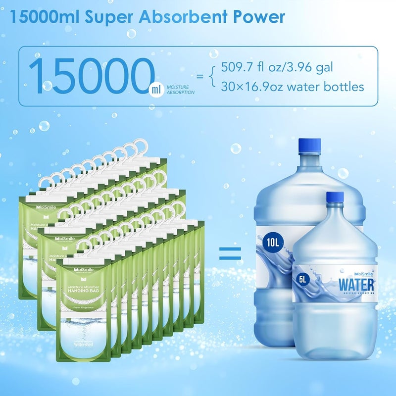 Moismile Moisture Absorbers 30 Pack Fresh Fragrance, Hanging Closet Dehumidifier Bags, Humidity Absorber, Compact Eliminates Odors Humidity Packs for Car, Bathroom, Bedroom, Basement, 9.8OZ - Image 4