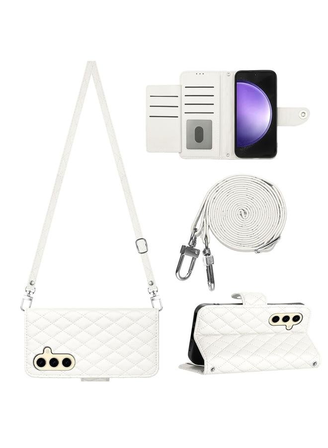 The Bros Case For Samsung Galaxy S24+ 5G Rhombic Texture Flip Leather Phone Case with Long Lanyard