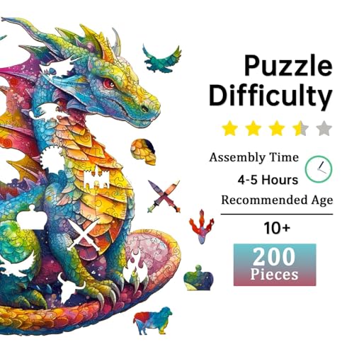 Jigfoxy Wooden Puzzles for Adults Dragon Wood Puzzle for Adults Unique AnimalShaped Wooden Jigsaw Puzzle Christmas Thanksgiving Gifts for Family and Friends M122 105in200pcs - Image 5