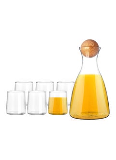 HOPHOP Borosilicate Glass Water Carafe with Bamboo Lid, 7 Pcs Durable Water Jug Set, Decanter Water Pitcher and Tumblers. Vintage Fluted Glassware Water Pitcher, Convenient Fridge Beveage Set  - Image 1