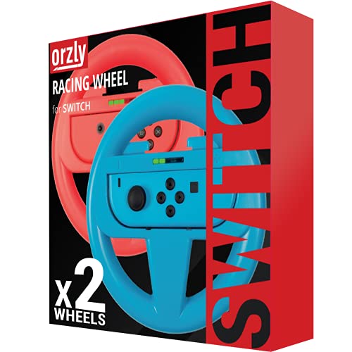 Orzly Steering Wheels for Nintendo Switch & OLED JoyCons, Racing Wheels for Mario Kart 8 Deluxe [Mariokart Switch Steering Wheel Joycon Controller Attachment Accessories] - TWIN PACK[1x Red & 1x Blue] - Image 2