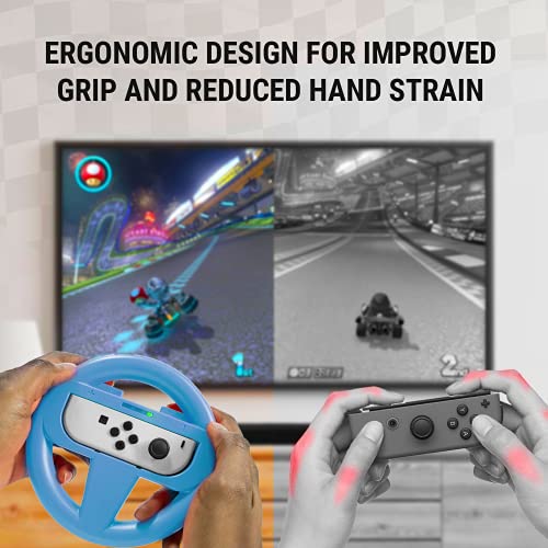 Orzly Steering Wheels for Nintendo Switch & OLED JoyCons, Racing Wheels for Mario Kart 8 Deluxe [Mariokart Switch Steering Wheel Joycon Controller Attachment Accessories] - TWIN PACK[1x Red & 1x Blue] - Image 5