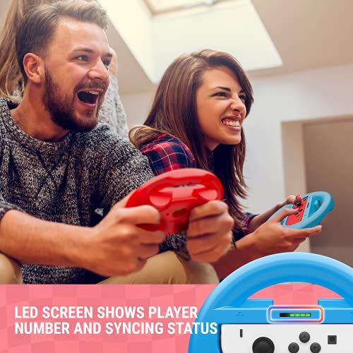 Orzly Steering Wheels for Nintendo Switch & OLED JoyCons, Racing Wheels for Mario Kart 8 Deluxe [Mariokart Switch Steering Wheel Joycon Controller Attachment Accessories] - TWIN PACK[1x Red & 1x Blue] - Image 4