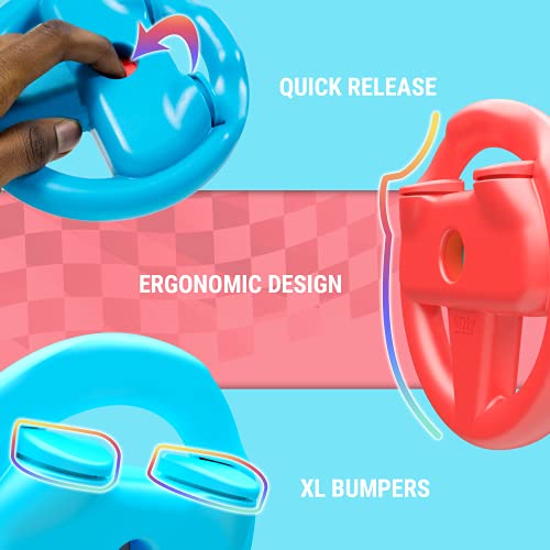 Orzly Steering Wheels for Nintendo Switch & OLED JoyCons, Racing Wheels for Mario Kart 8 Deluxe [Mariokart Switch Steering Wheel Joycon Controller Attachment Accessories] - TWIN PACK[1x Red & 1x Blue] - Image 3