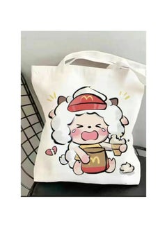 Lazy Sheep Canvas Bag Large Capacity Cartoon Ins Student Book Canvas Bag All-match Shoulder Bag High Value-Model:6 Upgraded Zippers + Inner Pocket*-*high Quality/