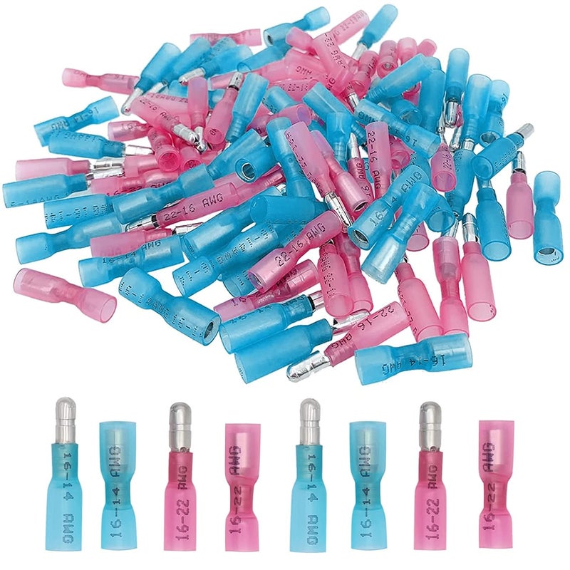 Teansic Heat Shrink Bullet Connectors,100 Pcs Female & Male Electrical Bullet Butt Terminals,Insulated Waterproof Marine Butt Connectors for Watercraft, Electronics, Automotive AWG 22-18 16-14 - Image 1