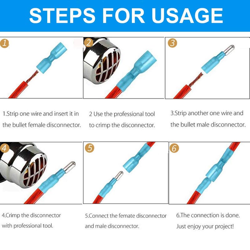 Teansic Heat Shrink Bullet Connectors,100 Pcs Female & Male Electrical Bullet Butt Terminals,Insulated Waterproof Marine Butt Connectors for Watercraft, Electronics, Automotive AWG 22-18 16-14 - Image 4