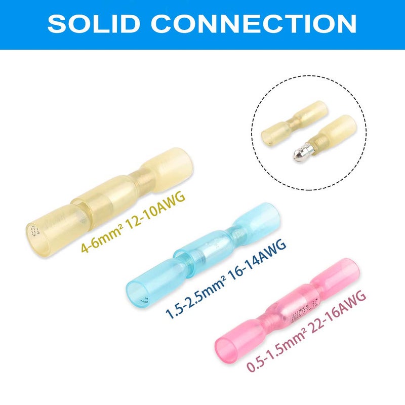 Teansic Heat Shrink Bullet Connectors,100 Pcs Female & Male Electrical Bullet Butt Terminals,Insulated Waterproof Marine Butt Connectors for Watercraft, Electronics, Automotive AWG 22-18 16-14 - Image 5