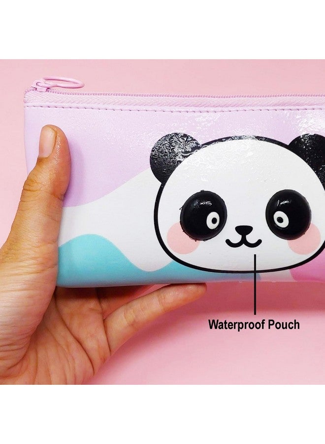 PARTEET Panda Printed Pencil Pouch for Kids.Students Silicone Pencil Case Storage Pouch Travel Pouch with Big Cute Eyes and Zipper Closer Eyes Pencil Holder Return Gift for Kids (Pack of 1) - Image 4