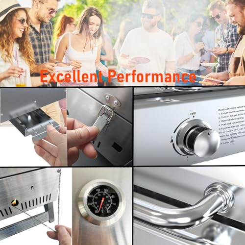 BBQCuker Portable Propane Gas Grill 2-Burner Tabletop with Foldable Legs for Outdoor Camping Cooking Two 10,000 BTU Burners Stainless Steel, and Built-in Thermometer Chef's Style - Image 3