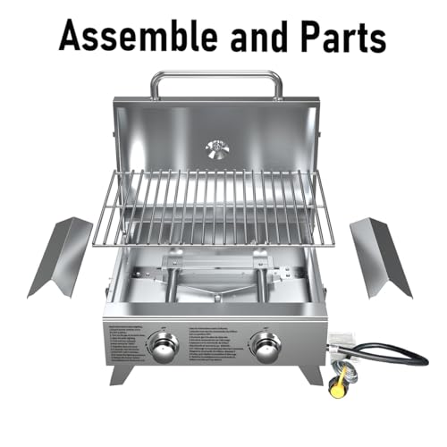 BBQCuker Portable Propane Gas Grill 2-Burner Tabletop with Foldable Legs for Outdoor Camping Cooking Two 10,000 BTU Burners Stainless Steel, and Built-in Thermometer Chef's Style - Image 4