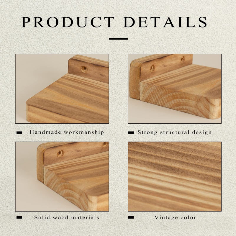 Freezing point Small Floating Shelf for Wall Set of 2 Natural Wood 4Inch Mini Wall Shelves Decor Plant Display Collectibles Mounted Kitchen Bathroom Bedroom Corner Decorative Storage Tiny Stand - Image 4