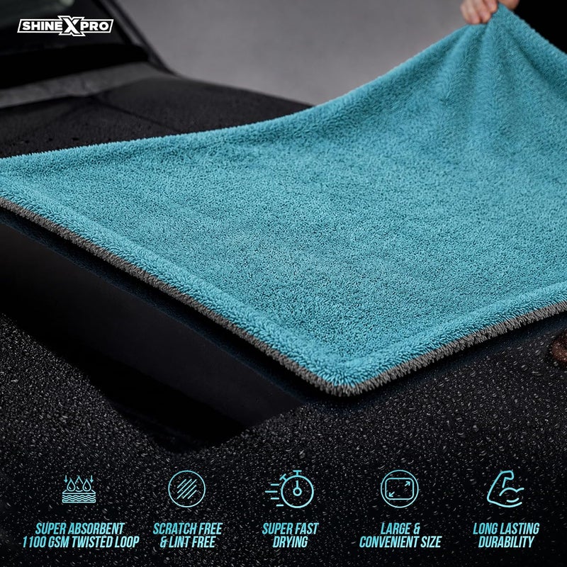 ShineXPro Microfiber Cloth For Car - Puremagic 1100 Gsm Twisted Loop Super Absorbent Towel - Edgeless Design With Plush Pile Lint Free Cloth For Drying & Detailing, Transparent Different assemble options - Image 3