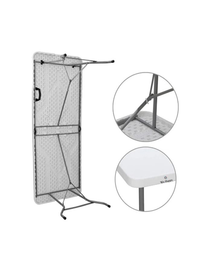 وي هابي طاولة بلاستيكية قابلة للطي شديدة التحمل للحفلات الداخلية والخارجية ، والنزهات ، والتخييم ، وحفلات الزفاف والشواء ، وتناول الطعام في الحديقة ، طاولة أدوات محمولة قابلة للطي في النصف ، أبيض 122 سم - Image 5