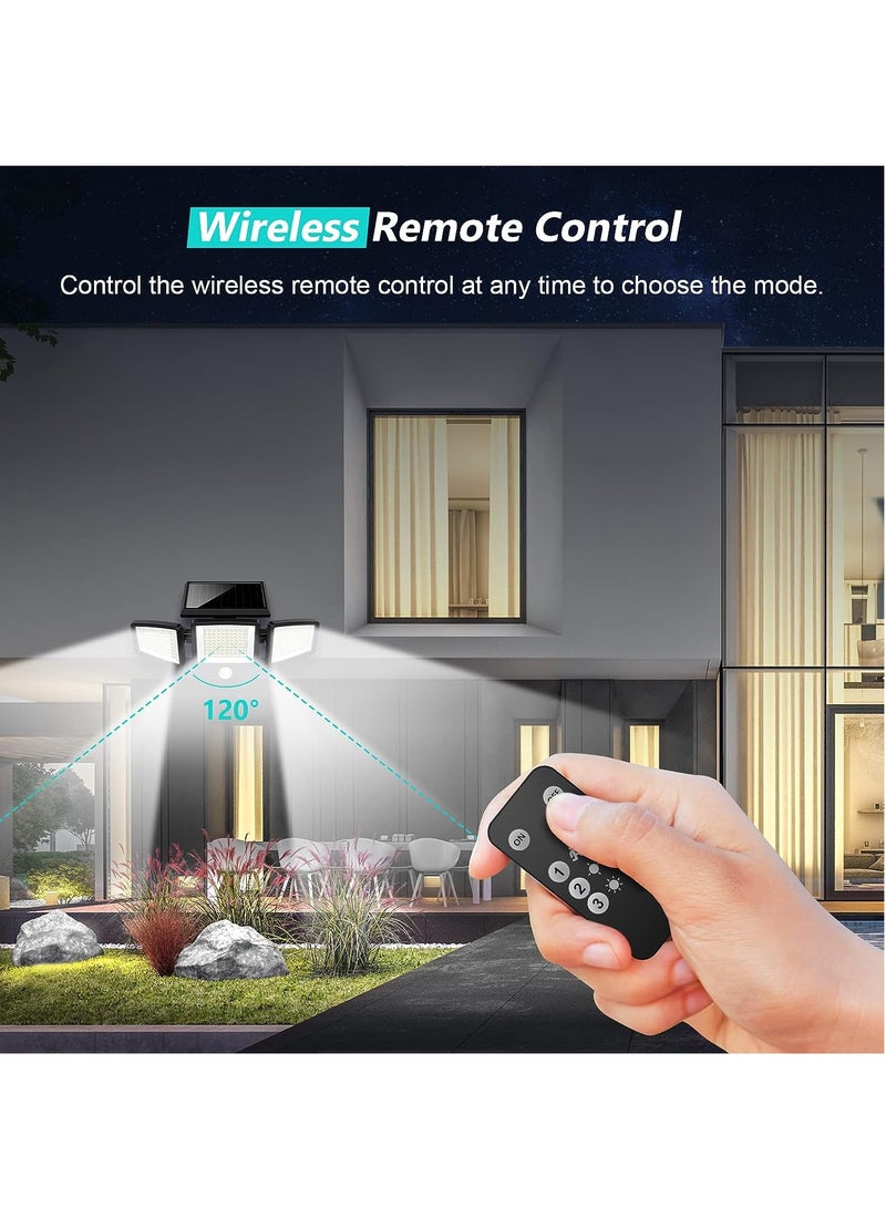 إسكدنيا أضواء شمسية للأماكن الخارجية، 210 خرزات LED، مصابيح مستشعر حركة 2500 لومن مع جهاز تحكم عن بعد، IP65 مقاومة للماء، 3 رؤوس إضاءة LED للأمان، إضاءة حائط بزاوية واسعة 360 درجة مع 3 أوضاع - Image 4