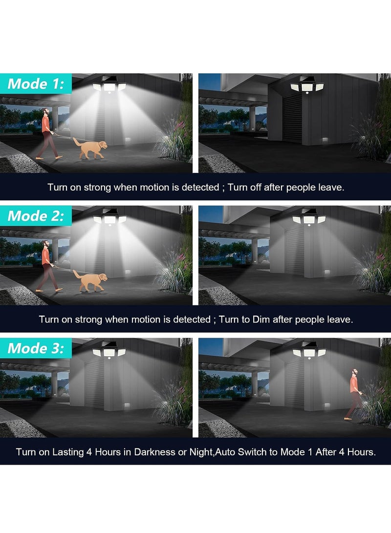 إسكدنيا أضواء شمسية للأماكن الخارجية، 210 خرزات LED، مصابيح مستشعر حركة 2500 لومن مع جهاز تحكم عن بعد، IP65 مقاومة للماء، 3 رؤوس إضاءة LED للأمان، إضاءة حائط بزاوية واسعة 360 درجة مع 3 أوضاع - Image 5