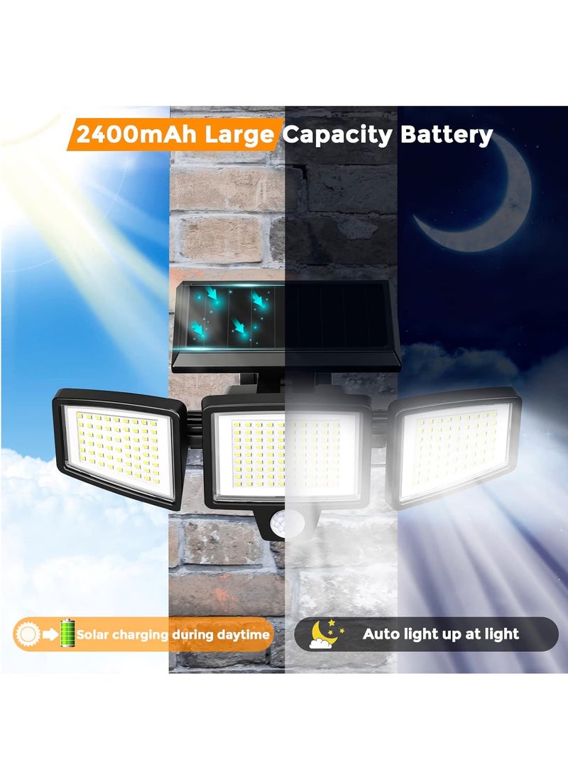 إسكدنيا أضواء شمسية للأماكن الخارجية، 210 خرزات LED، مصابيح مستشعر حركة 2500 لومن مع جهاز تحكم عن بعد، IP65 مقاومة للماء، 3 رؤوس إضاءة LED للأمان، إضاءة حائط بزاوية واسعة 360 درجة مع 3 أوضاع - Image 3