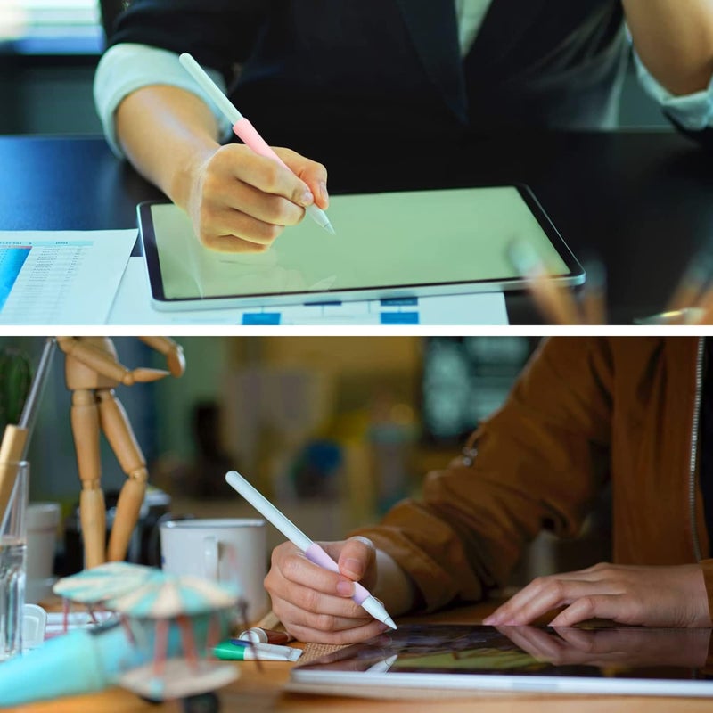 إكسفور 6 قطع من مقابض القلم الرصاص، غطاء سيليكون، حقيبة أقلام متوافقة مع Apple Pencil الجيل الأول والثاني، 6 ألوان (أبيض+وردي+أصفر+أخضر+أرجواني+أزرق) - Image 2