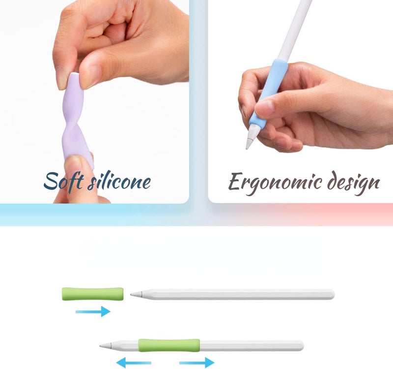 إكسفور 6 قطع من مقابض القلم الرصاص، غطاء سيليكون، حقيبة أقلام متوافقة مع Apple Pencil الجيل الأول والثاني، 6 ألوان (أبيض+وردي+أصفر+أخضر+أرجواني+أزرق) - Image 3