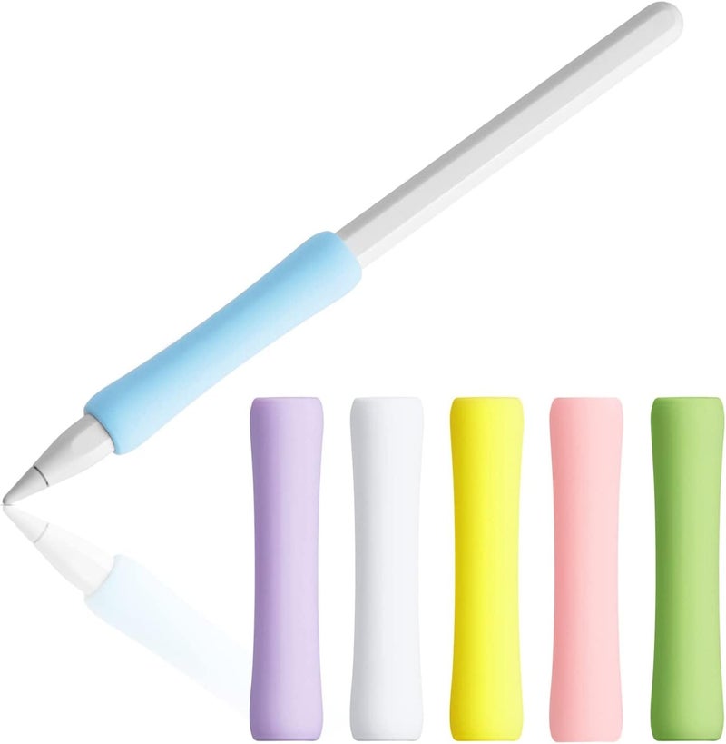 إكسفور 6 قطع من مقابض القلم الرصاص، غطاء سيليكون، حقيبة أقلام متوافقة مع Apple Pencil الجيل الأول والثاني، 6 ألوان (أبيض+وردي+أصفر+أخضر+أرجواني+أزرق) - Image 1