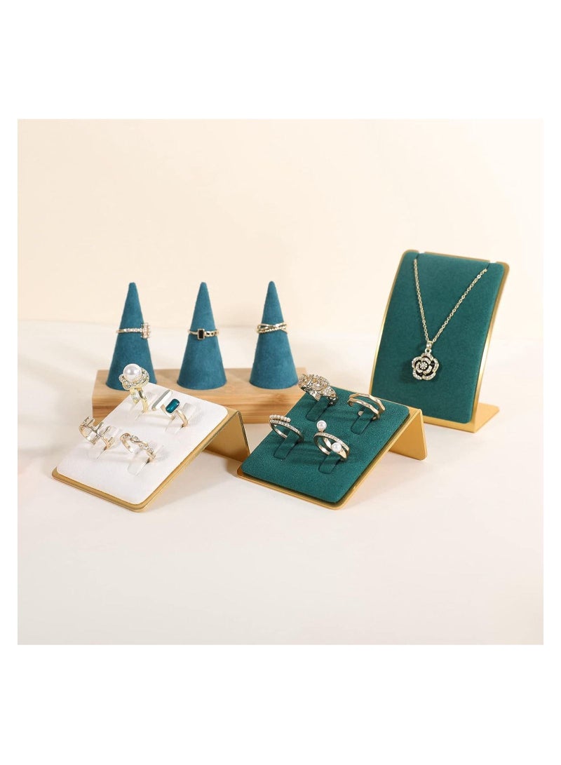 Excefore Ring Display Stand Small Felt Ring Holder Display, Gold Ring Jewelry Earring Necklace Bracelet Stand, Ring Storage Organizer(Velvet Ring Holder-Green) - Image 5