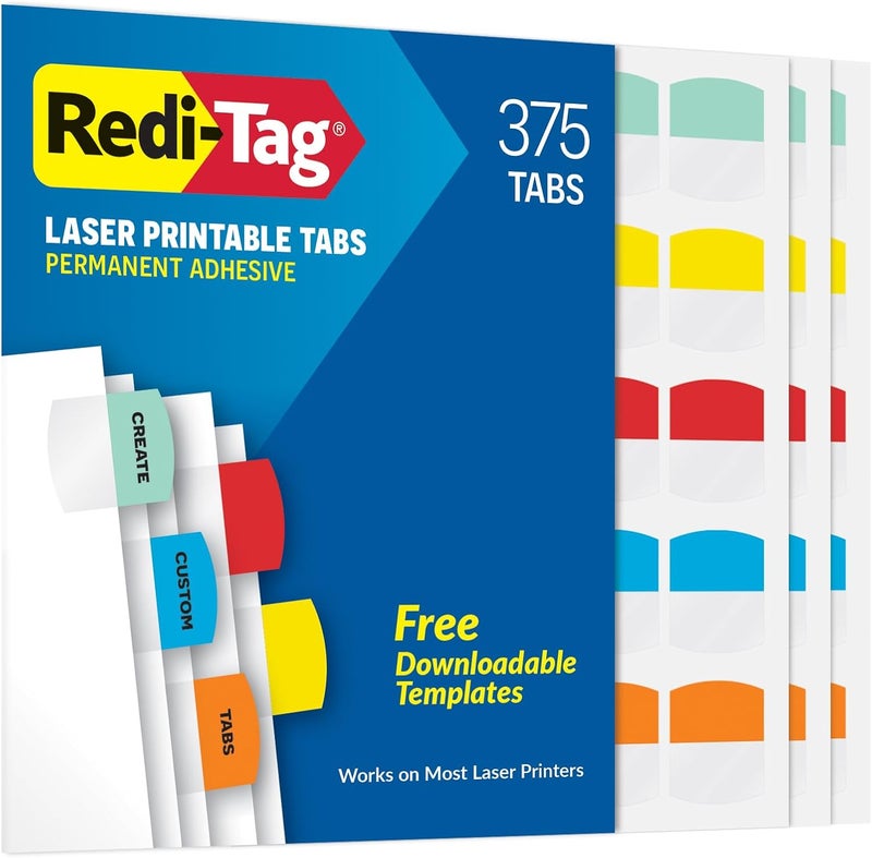 Redi-Tag Laser Printable Index Tabs - 375 Assorted Color Tabs with Permanent Adhesive, 1-1/8 x 1-1/4 Inches - Image 1