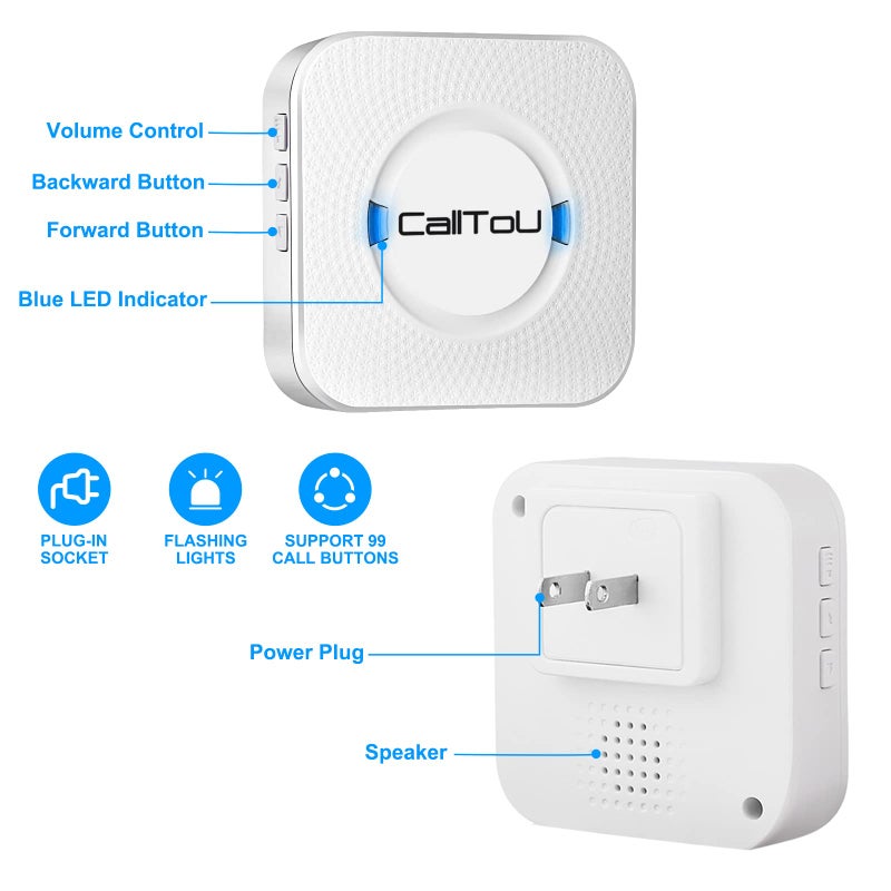 CallToU Wireless Caregiver Pager Call Button Call Bell Medical Alert System for Seniors Patients Elderly at Home 2 Waterproof Transmitters 3 Plugin Receivers - Image 5
