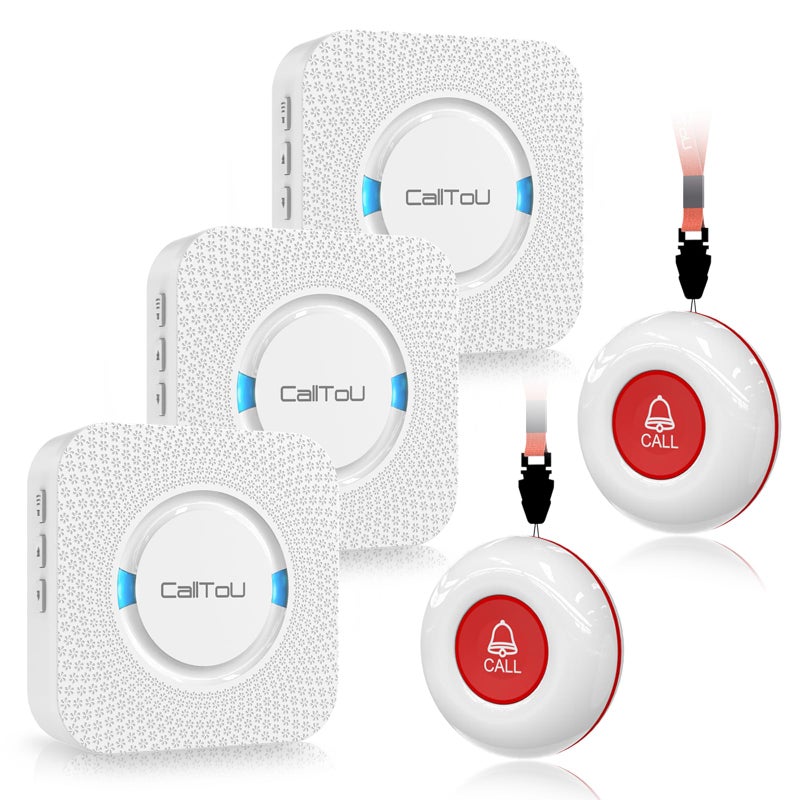 CallToU Wireless Caregiver Pager Call Button Call Bell Medical Alert System for Seniors Patients Elderly at Home 2 Waterproof Transmitters 3 Plugin Receivers - Image 1