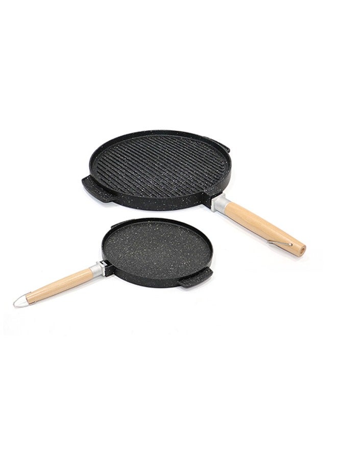 One-piece granite patterned crepe pan, black/wooden (37cm) - Image 4