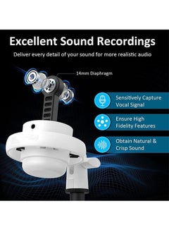oldlaiben RGB Gaming Microphone, USB Computer Desktop Microphone, Condenser One-Touch Mute Recording Microphone, Tap to Mute Sensor, Plug and Play, For Gaming, Streaming, Recording（White）  - Image 4