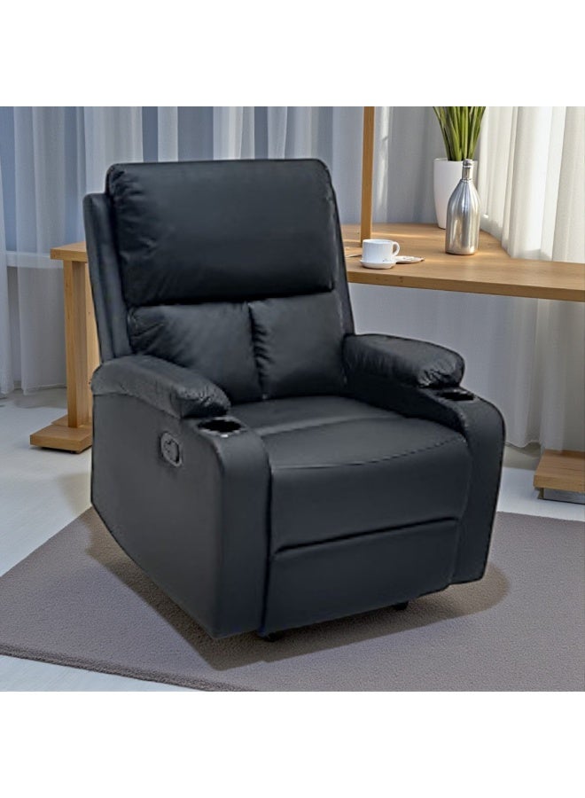 مفروشات صابر واخوانه (ذ.م.م) SBF Single Seater PU Leather Manual Recliner with Cup Holders - Modern Design, Ultimate Comfort, One-Seat Relaxing Chair, Ideal Living Room Furniture For Home Relaxation Experience, Black - Image 5