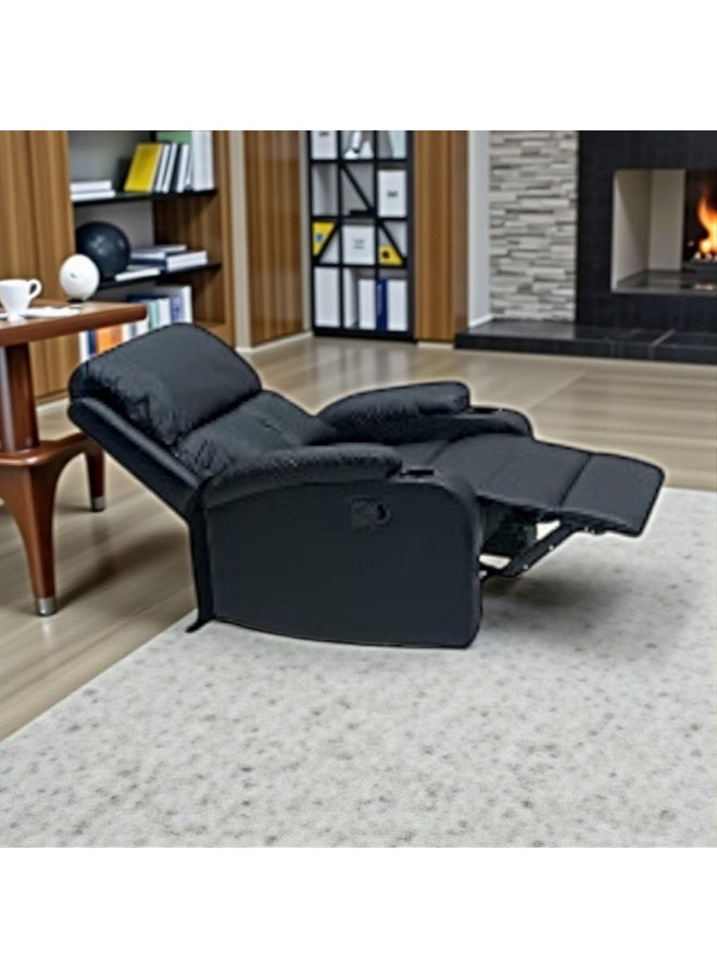 مفروشات صابر واخوانه (ذ.م.م) SBF Single Seater PU Leather Manual Recliner with Cup Holders - Modern Design, Ultimate Comfort, One-Seat Relaxing Chair, Ideal Living Room Furniture For Home Relaxation Experience, Black - Image 3