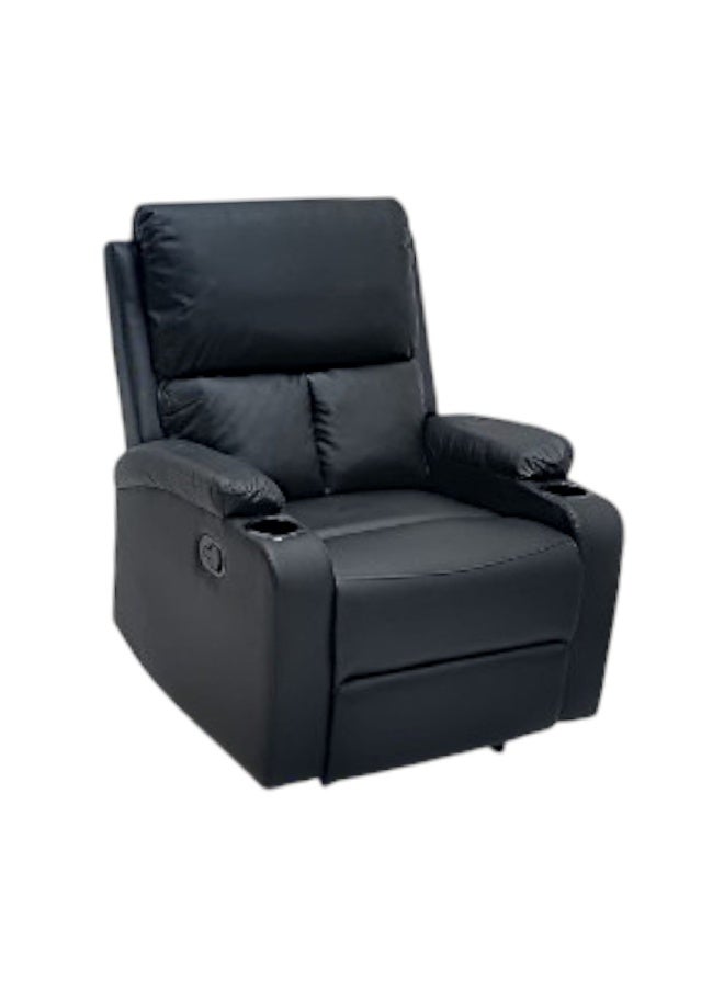 مفروشات صابر واخوانه (ذ.م.م) SBF Single Seater PU Leather Manual Recliner with Cup Holders - Modern Design, Ultimate Comfort, One-Seat Relaxing Chair, Ideal Living Room Furniture For Home Relaxation Experience, Black - Image 1