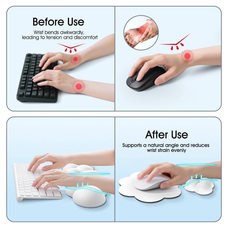Retuhapy Cloud Wrist Rest Keyboard Cushion, 4-in-1 Ergonomic Cloud Keyboard Wrist Rest and Mouse Pad Set with Memory Foam Arm Support for Palm, Cute Desk Accessory for PC Gaming Setup, White - Image 3