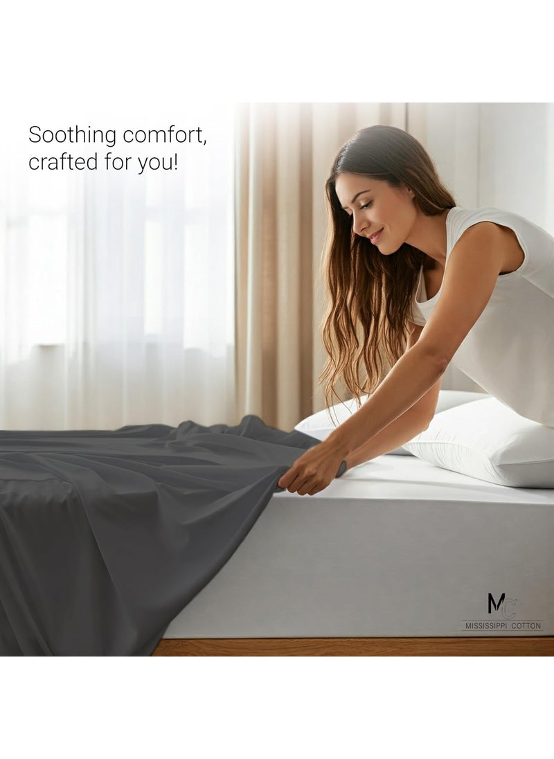Mississippi Cotton - Twin XL Size Fitted Sheet 18 Inch Extra Deep Pocket Egyptian Cotton Fitted Sheets Elastic All Around 800 Thread Count Cooling Soft Breathable Sateen Weave Only Bottom Sheet 39 x 80Dark Grey - Image 1