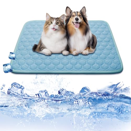 Mannice Premium Cooling Mat for Dogs NonSlip SelfCooling Pad for Dogs Pet Cat Indoor Portable Kennel Puppy Bed for Summer Crate Pad for Dog Washable Light Blue 20x30 inch - Image 1