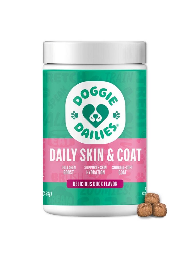 Doggie Dailies - Doggie Dailies Skin & Coat Supplement Support, Salmon Oil for Dogs Skin and Coat with Collagen, Omega 3, Krill Oil, Biotin, & Coconut Oil for Dogs (Duck) 225 Soft Chews - Image 1