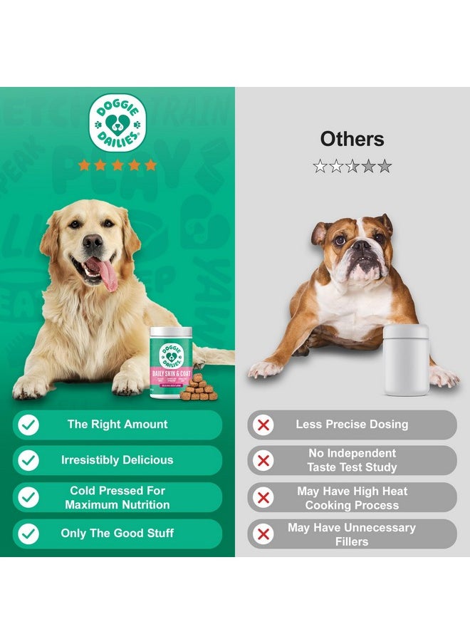 Doggie Dailies - Doggie Dailies Skin & Coat Supplement Support, Salmon Oil for Dogs Skin and Coat with Collagen, Omega 3, Krill Oil, Biotin, & Coconut Oil for Dogs (Duck) 225 Soft Chews - Image 1