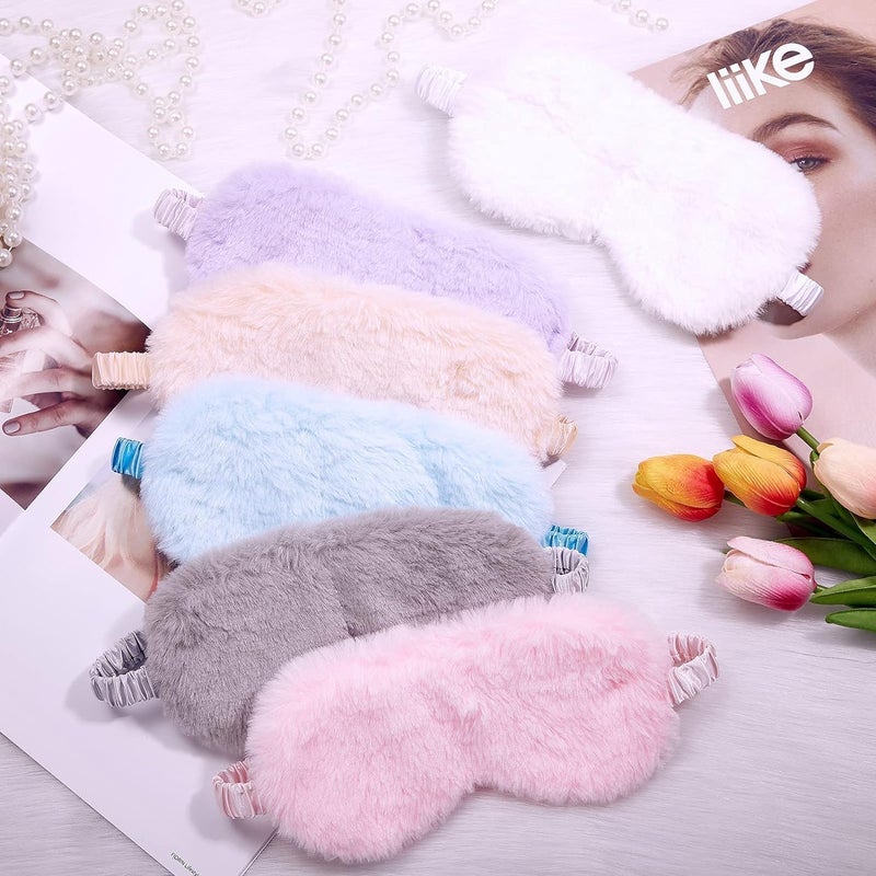 HZYH 6 Pieces Plush Eye Mask, Soft Sleeping Blindfold, Cover Comfortable And Satin Fluffy Furry Eye, For Girls Adult Protection, 4.1X8.3 In - Image 4