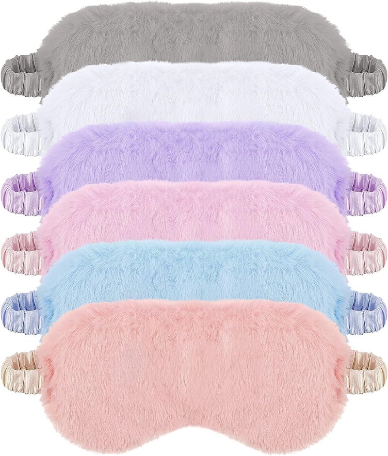 HZYH 6 Pieces Plush Eye Mask, Soft Sleeping Blindfold, Cover Comfortable And Satin Fluffy Furry Eye, For Girls Adult Protection, 4.1X8.3 In - Image 1