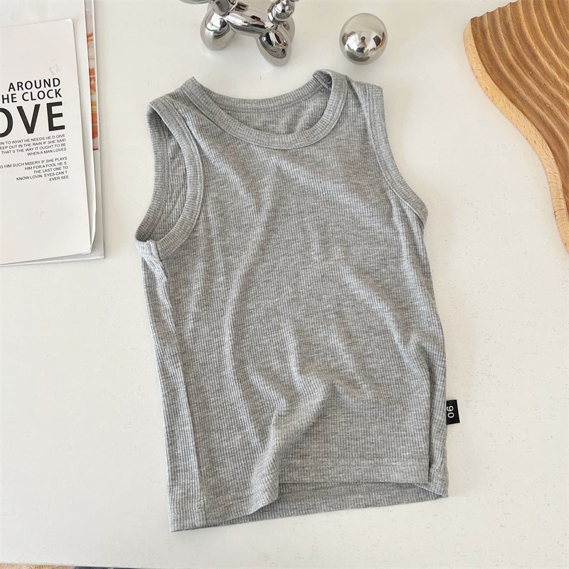 Summer Children'S Sleeveless Solid Color Modal Base Tank Top For Boys And Girls - Image 1