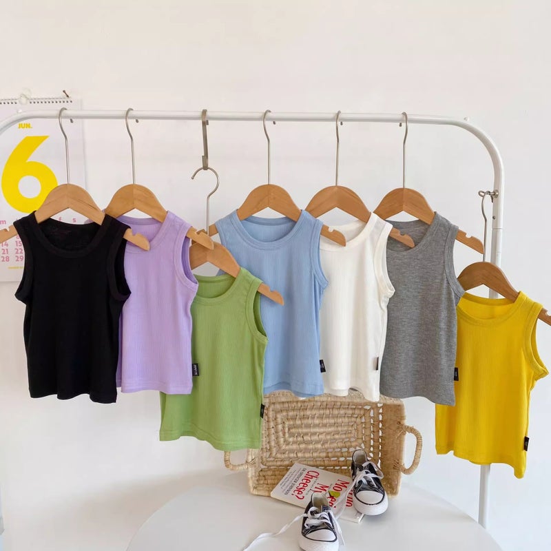 Summer Children'S Sleeveless Solid Color Modal Base Tank Top For Boys And Girls - Image 2