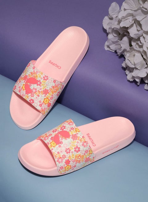 Chupps Pink Floral Sliders for Women